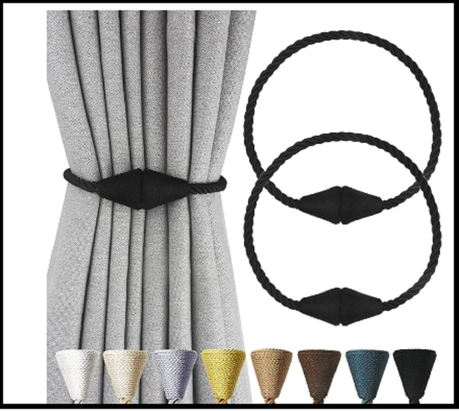 Pack Magnetic Curtain Tiebacks Rope Modern Handmade Curtain Tie Backs 2 Black