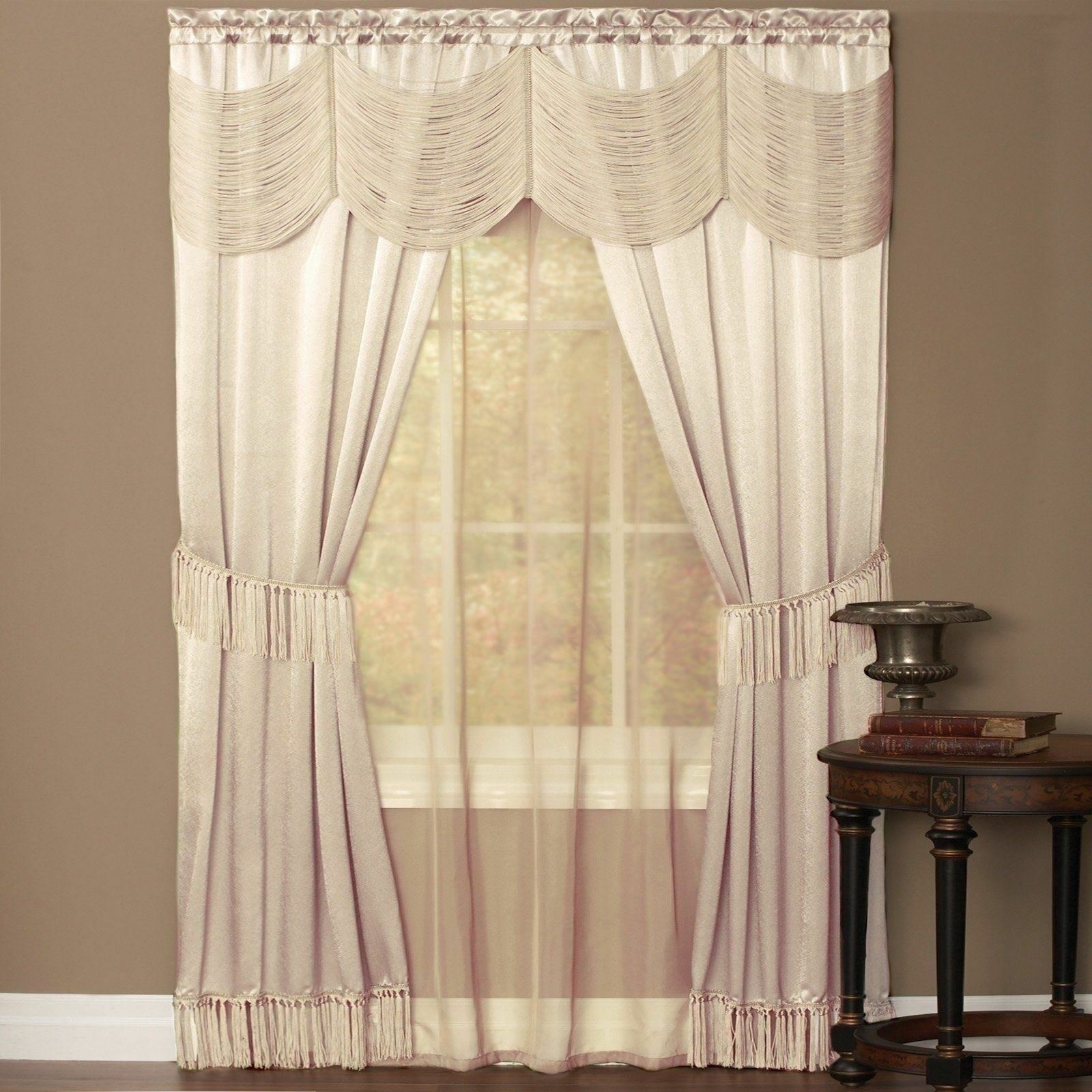 Solid COLORS Fringe 6 pc Window Set Curtains Panels Drapes Valance 63 84 inch L