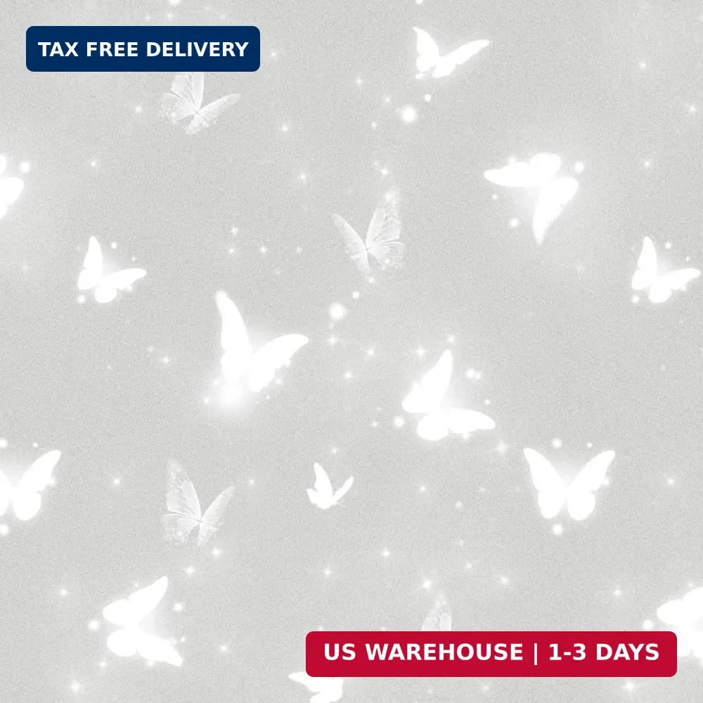 Frosted Glitter Butterfly Window Privacy Film, 78.5″ L x 17.5″ W, Decorative Sel