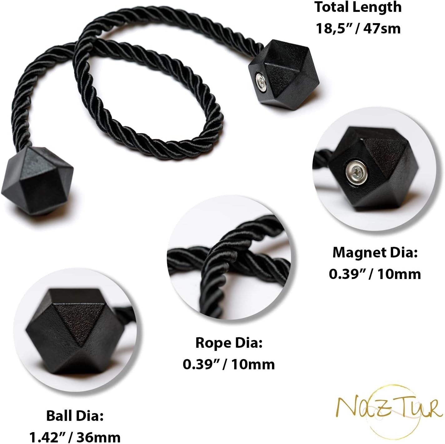 Upgraded 2022 Magnetic Curtain Tiebacks with Nickel Finish – 4 Pack in Black