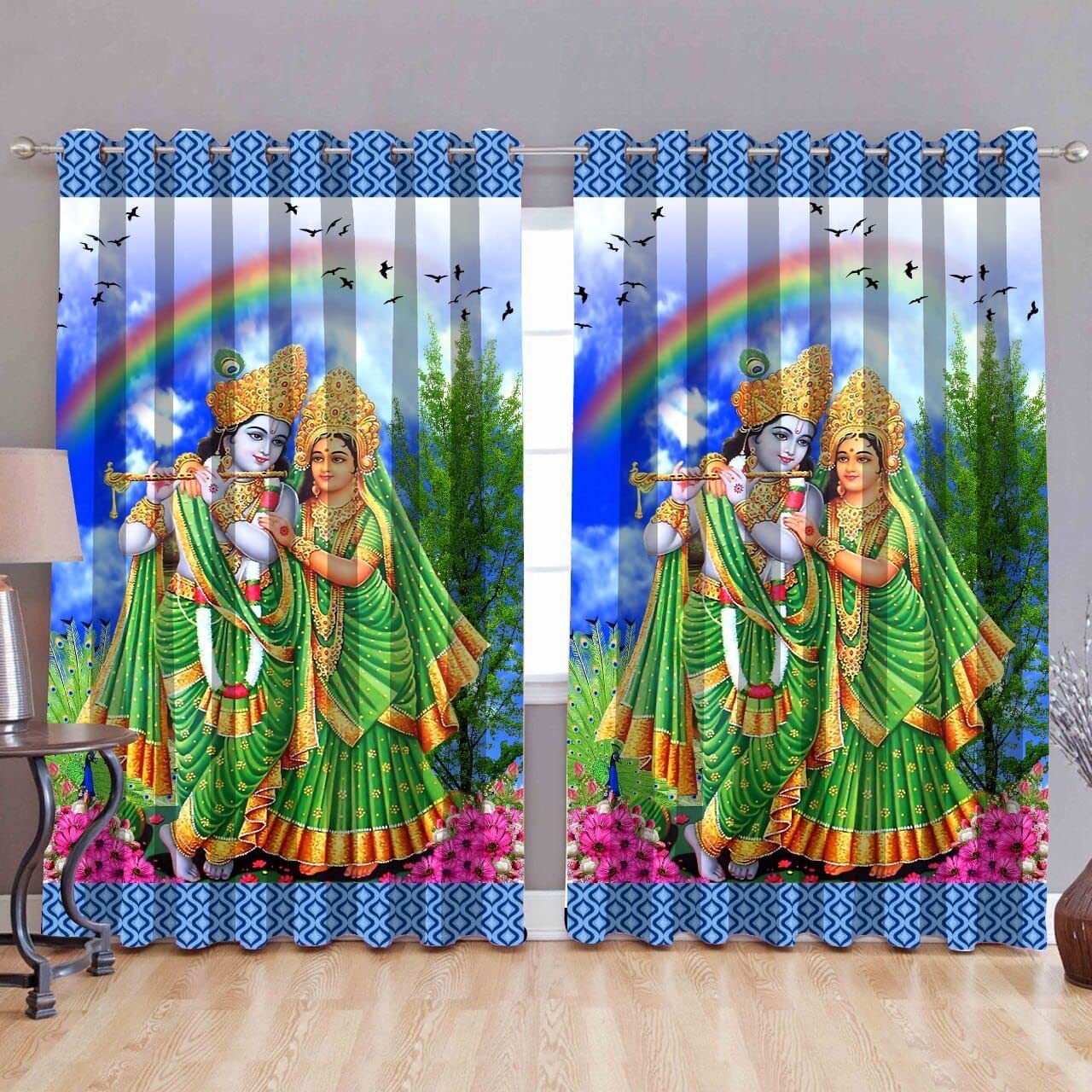 Polyster 3D Digital Printed Door Curtain 4 x 7 Feet for Krishna Print Set of 1Pc