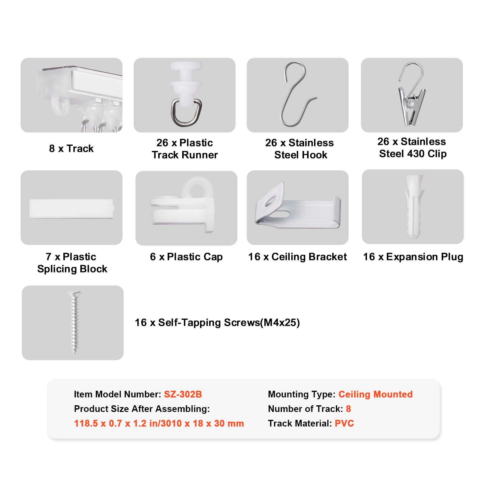 Ceiling Curtain Track Set 9.9 FT/3 Meter Self Adhesive Room Divider White