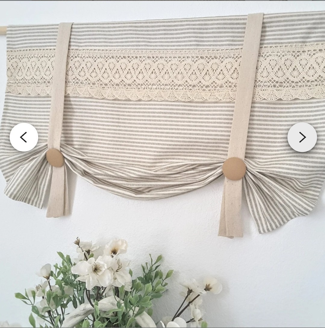 NEW!! Striped Lace Tie Up Green & Cream Valence! 42″ X 18″ (E90)