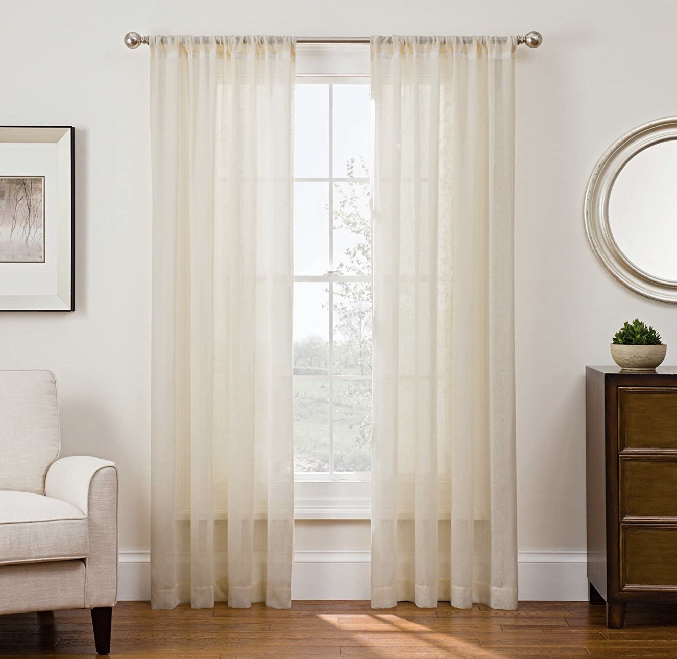 Sharper Image Sonoma Rod Pocket Panel Sheer in Ivory 53 x 95″ NEW