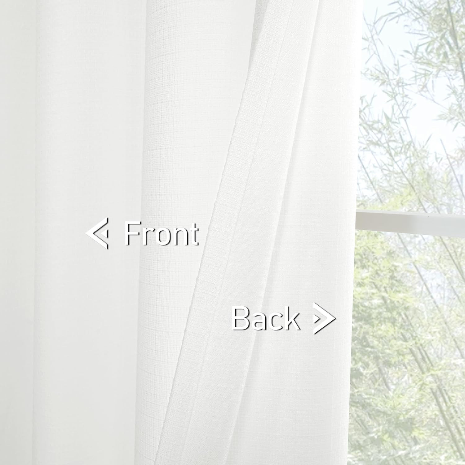 White Linen Curtains 40 Inch Length for Kitchen Windows over Sink, Linen Texture