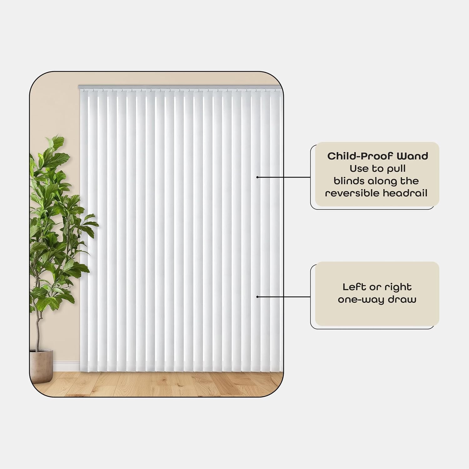 Vertical Hard Window Patio Blinds – White, 84″ L x 78″ W Plain & 3-1/2-Inch Vane
