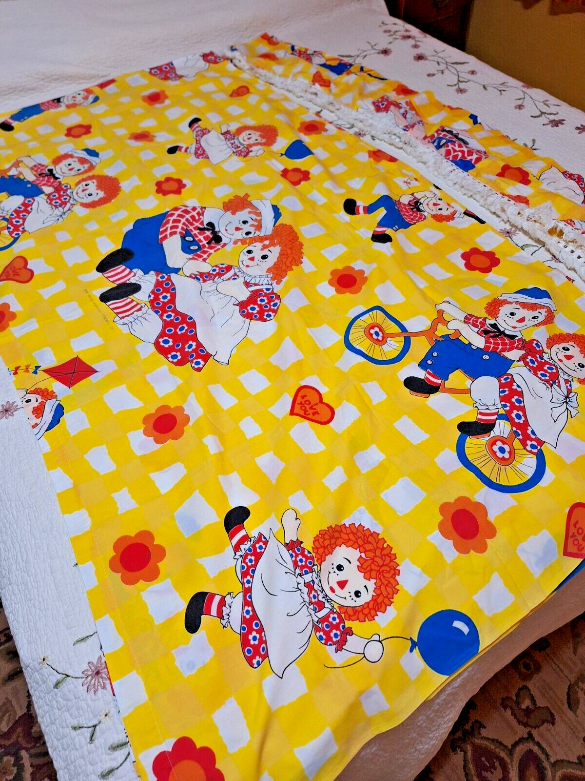 Raggedy Ann Andy Curtains 2 Panels 2 Valences Bobbs-Merrill Fabric Read Size