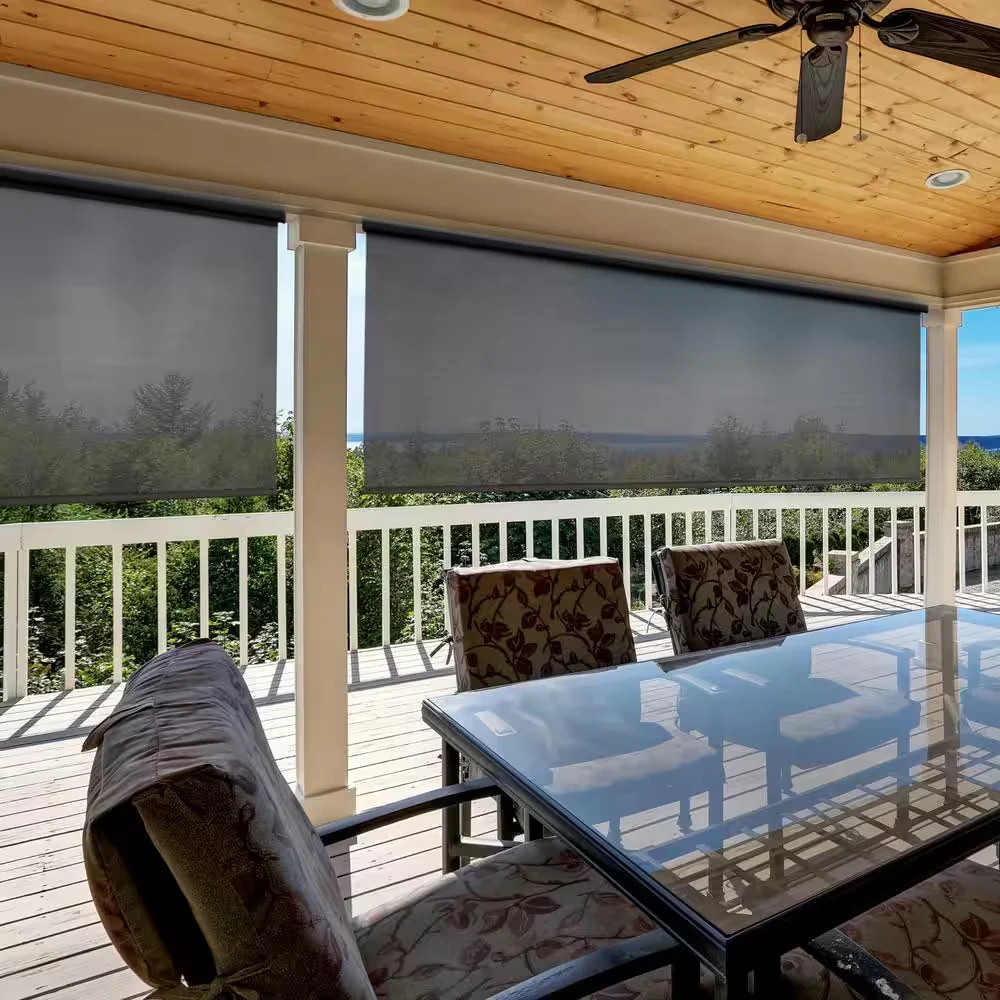SeaSun Moonstone Dark Brown Cordless Outdoor Roller Shade with Valance 120 x 96