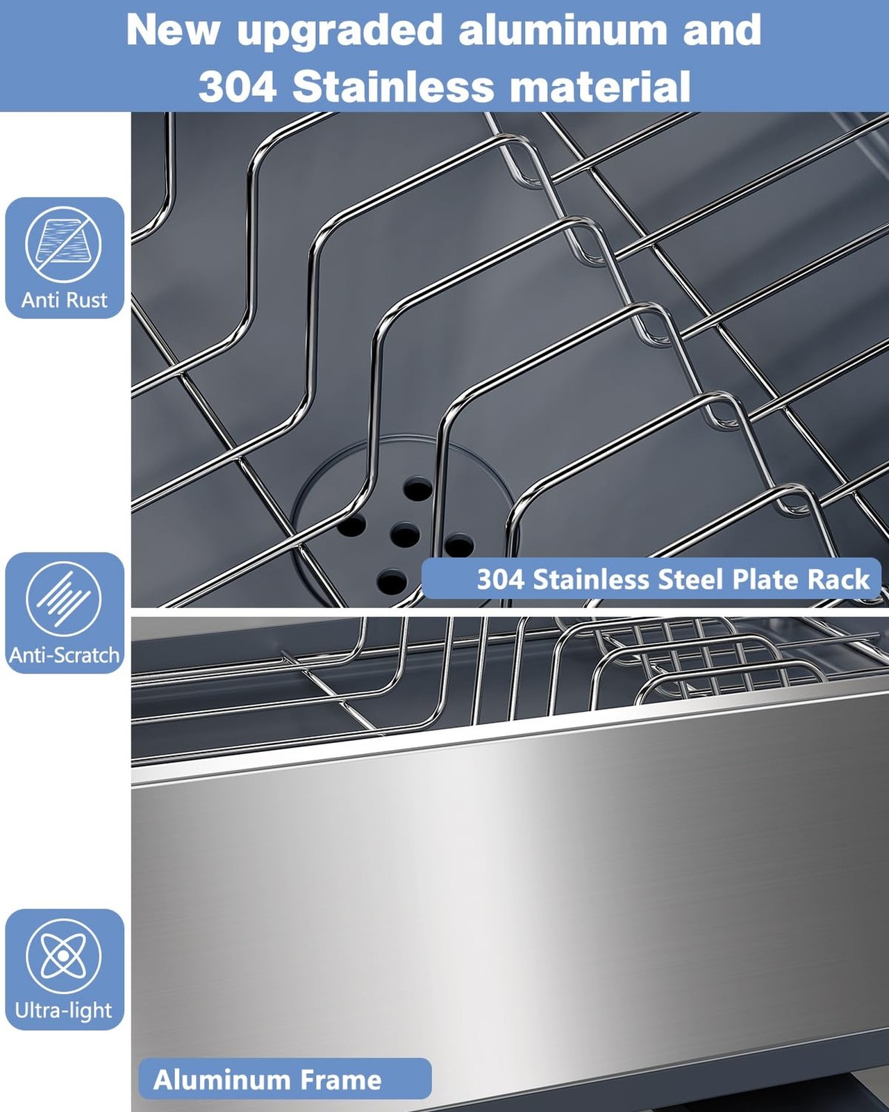 Dish Drying Rack, Thicker Premium Aluminum Frame and 304 Stainless Steel Plat…