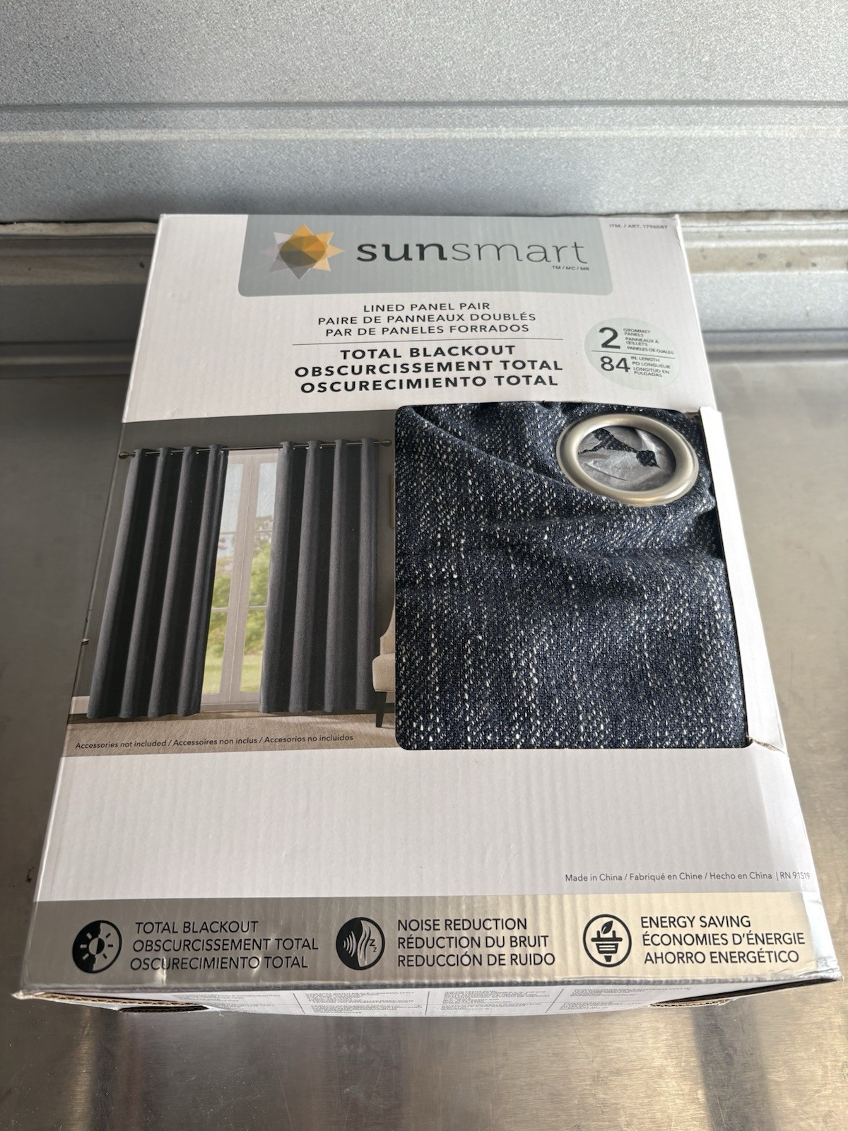 SunSmart Total Blackout Lined Panel Pair with Grommets, Indigo Blue 52” x 84”