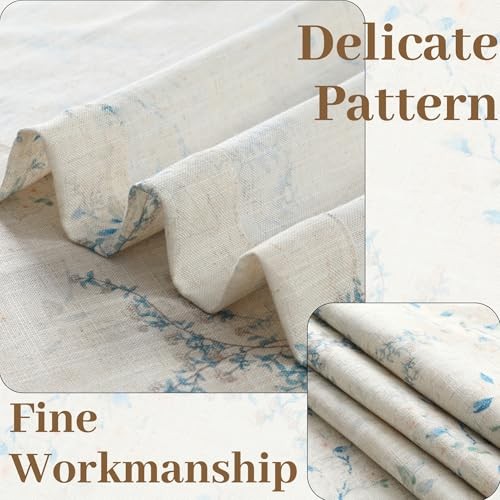 Floral Linen Curtains Semi Sheer Farmhouse Window 52″W x 96″L (Pack of 2) Blue