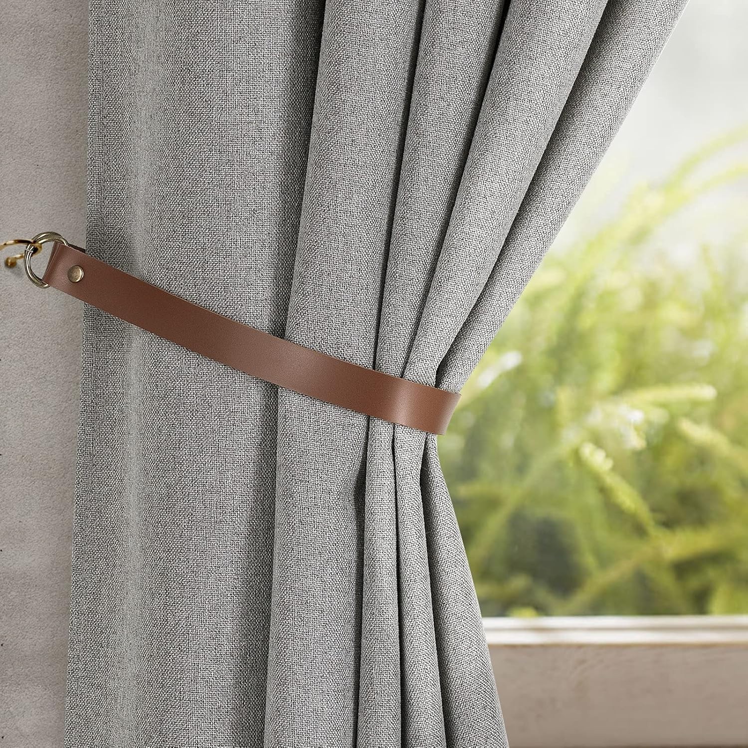 Leather Curtain Tie Backs Attach to Wall, Outdoor Drape Holder Holdbacks Tieback