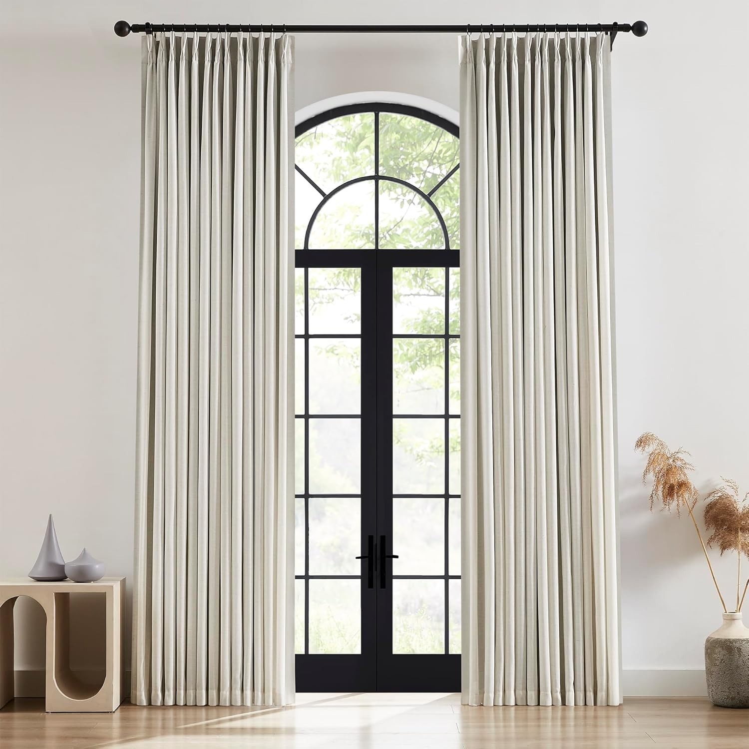 Pinch Pleat Linen Blend Curtains 108 Inch Long,Custom Made Floor to Ceiling Leng