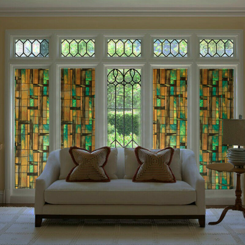 Static Cling Window Films Geometric Stained Opaque Glass Stickers No Glue Decor
