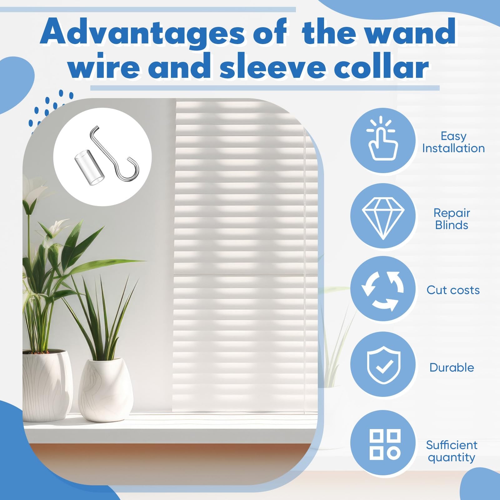 Horizontal Blind Wand Repair, 2Pcs Wire Sleeve Collar, Square Headrail
