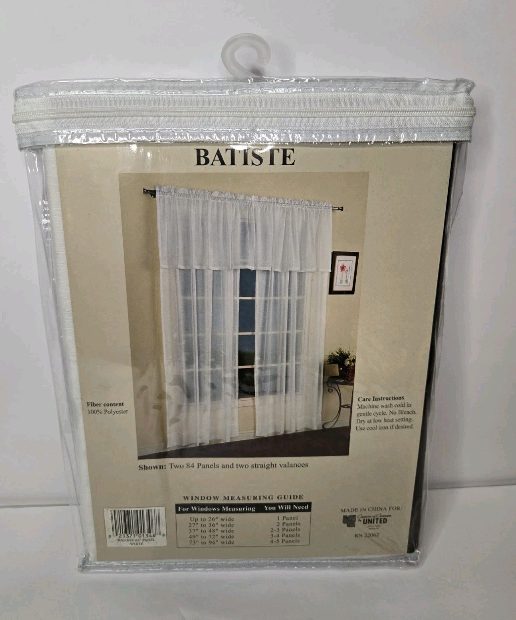 Curtains of Character by United Solid Batiste White Panel 54”w x 63”L Brand New