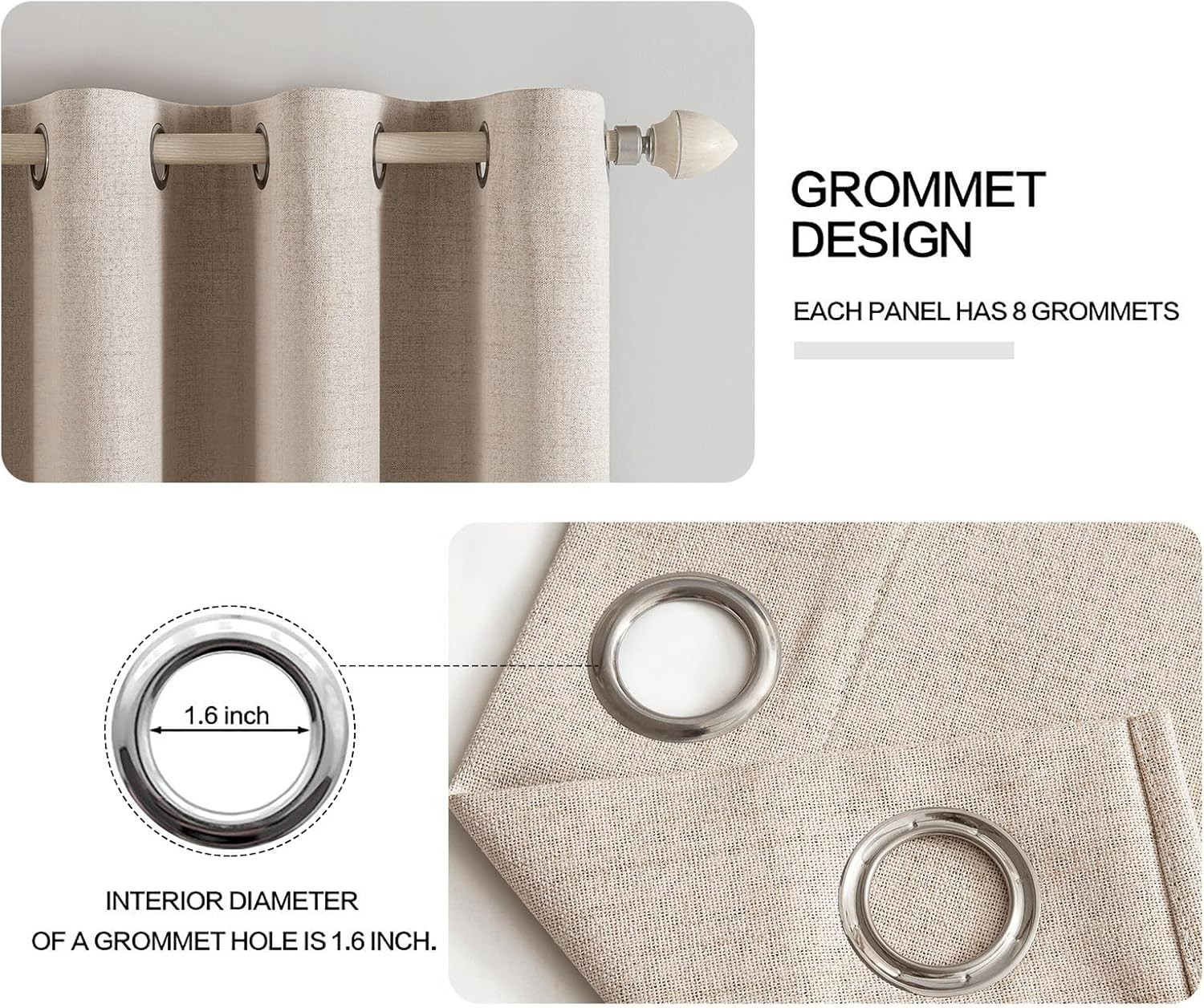 100% Blackout Linen Curtains Thermal Insulated Grommet 2 Panels Set 50″ x 96″