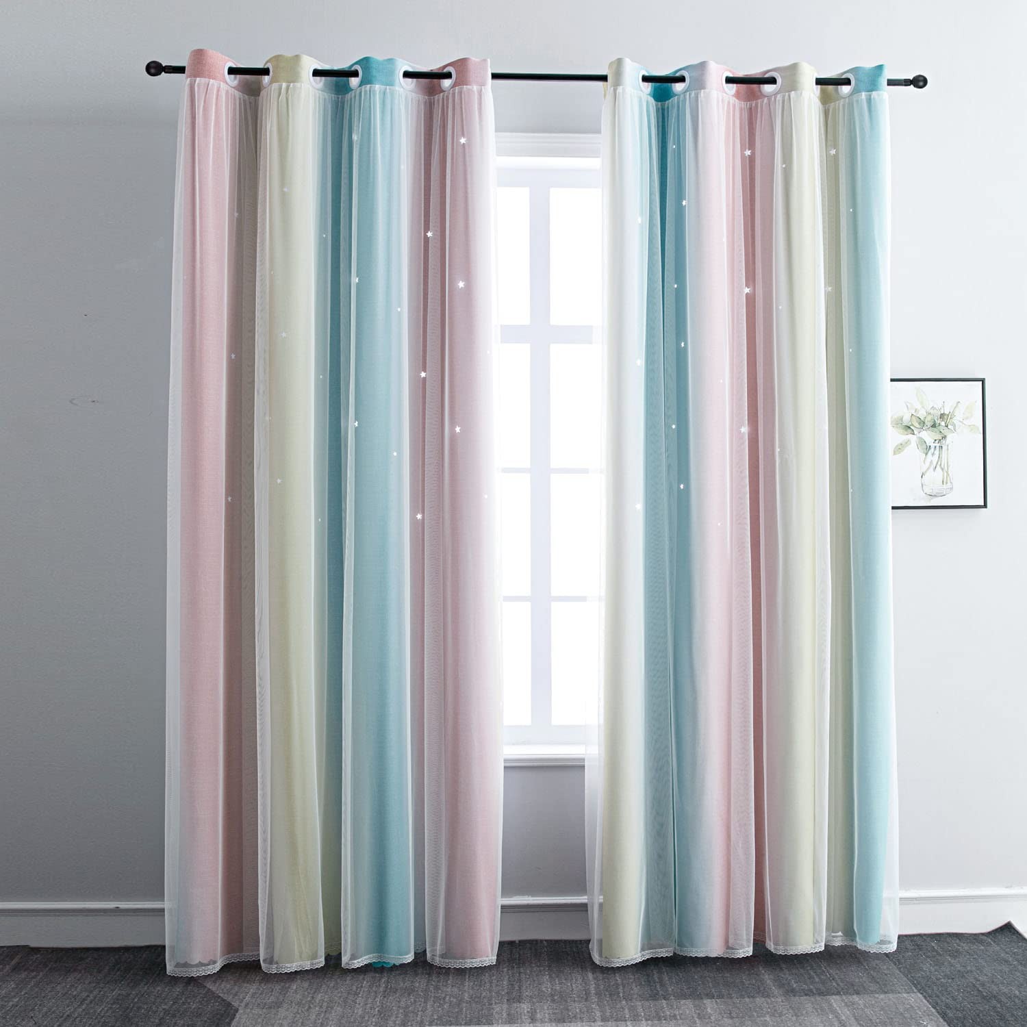Ombre Rainbow Blackout Curtains for Kid Girls Bedroom Living Room Darking Str…