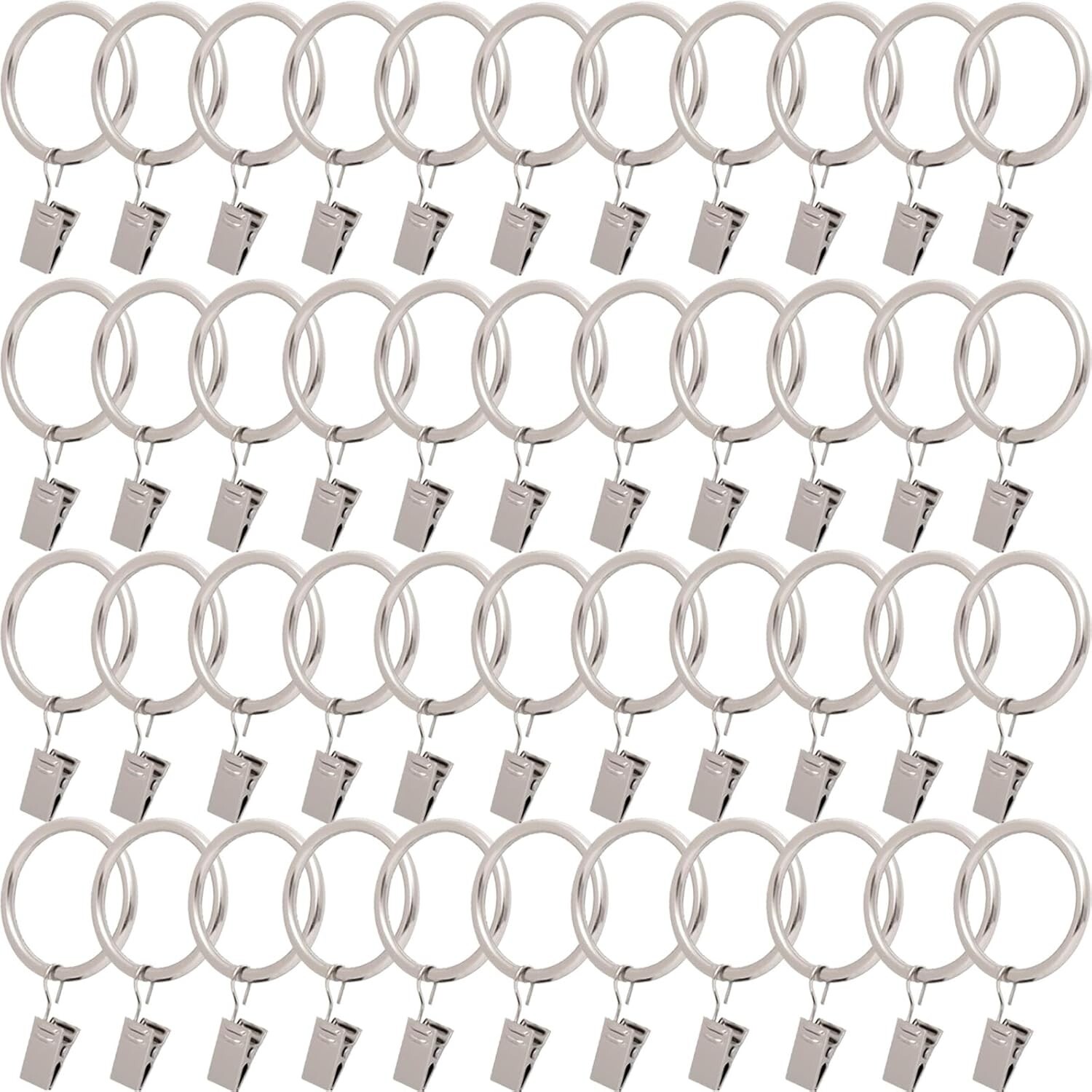 44 PCS Matte Silver 1 in Curtain Rings with Metal Clips For Hanging Curtain