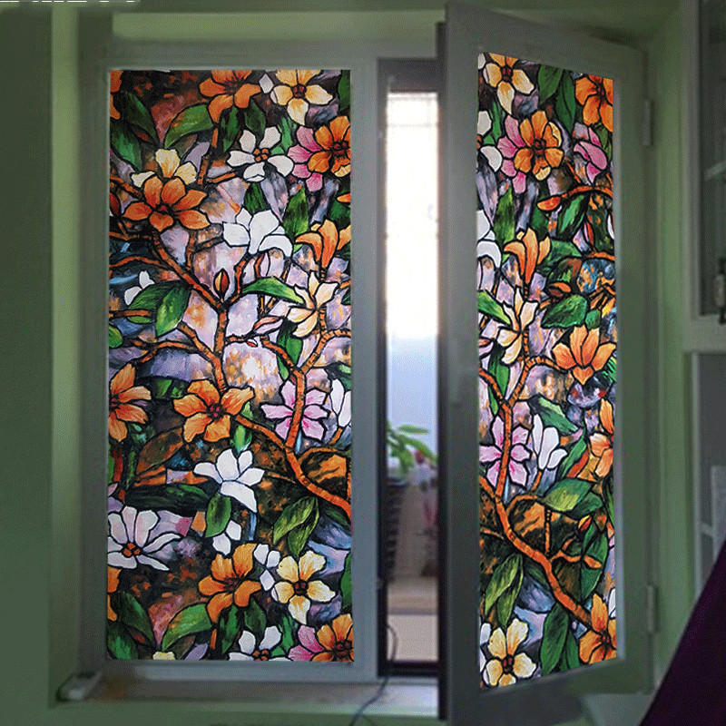 3D Flower Static Window Film Opaque Frosted Stained Glass Sticker Privacy Decor