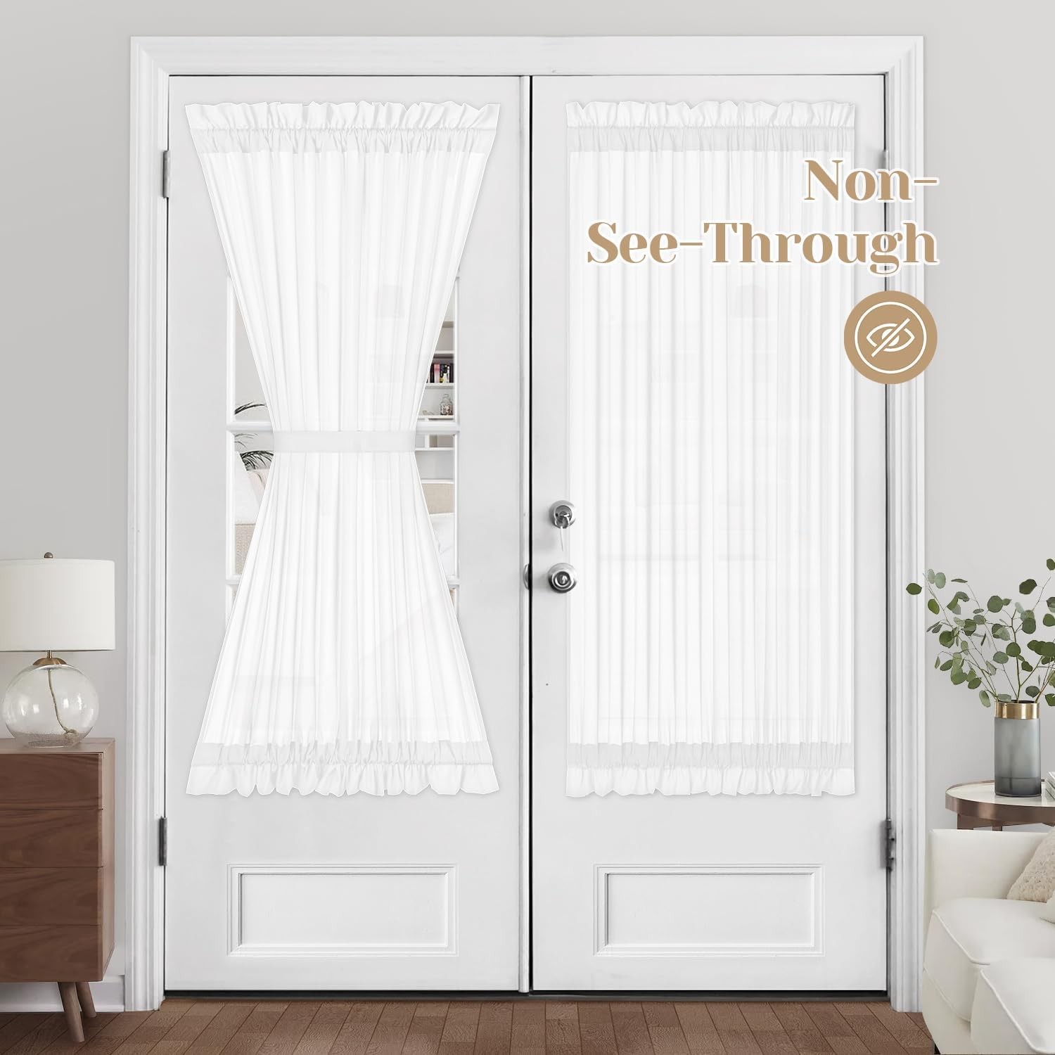 Non-See-Through French Door Curtains Set of 2 54″W x 72″L (Pack of 2) Ivory