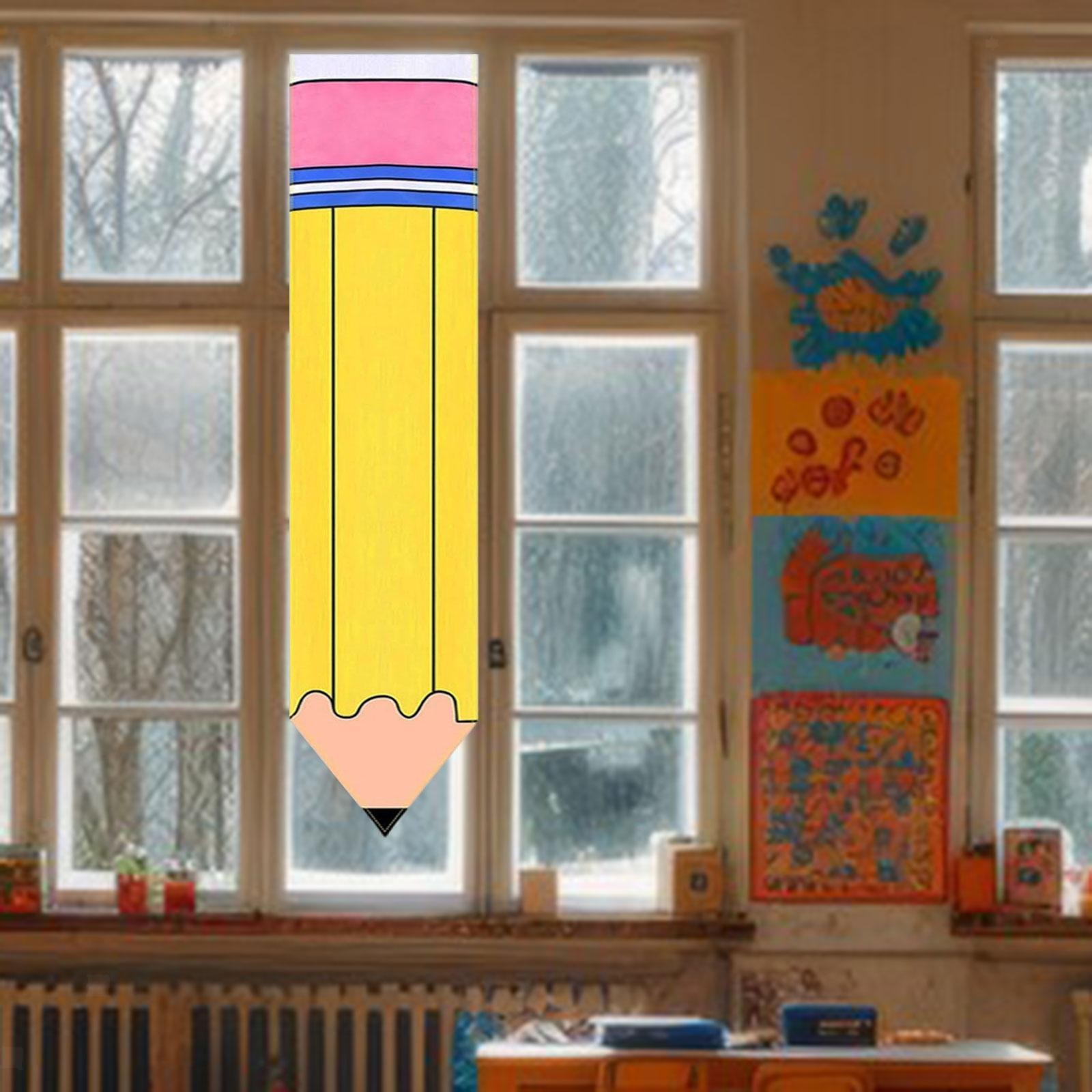 Pencil Shape Classroom Door Window Curtain with Tape Strip 108.5×20.5cm
