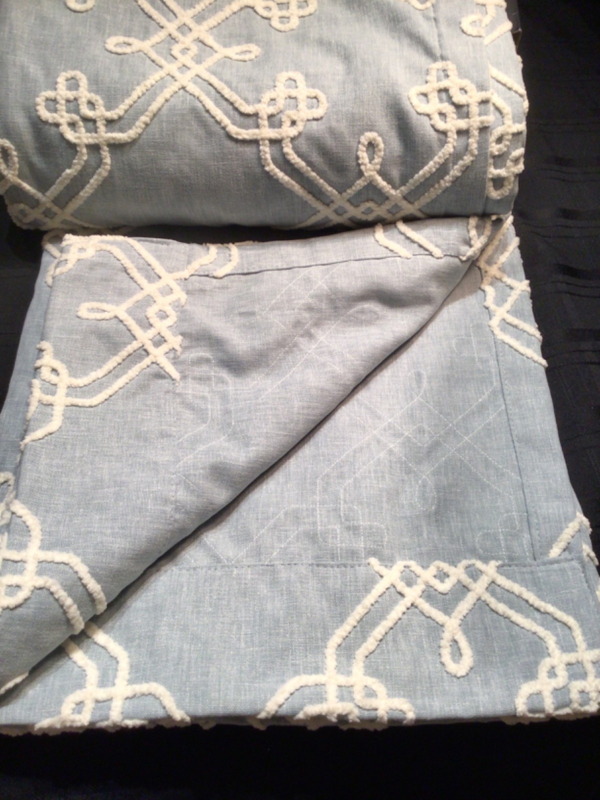 P/KAUFMAN window Curtain Panels 50 x 96 Dynasty Embroidered Chambray Geometric