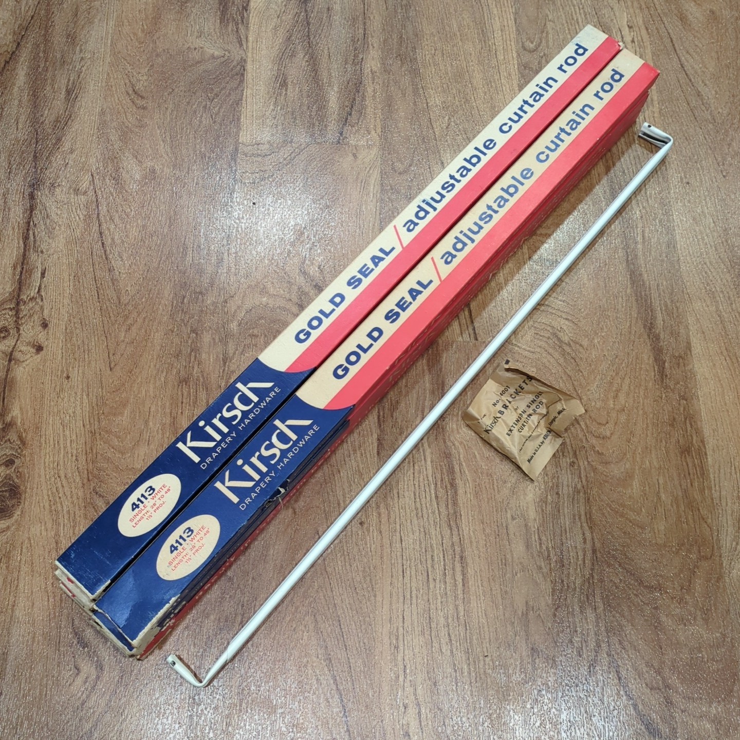 6 x Vintage MCM Kirsch Curtain Rods 28-48 White Gold Seal 1-1/2″ Projection NOS