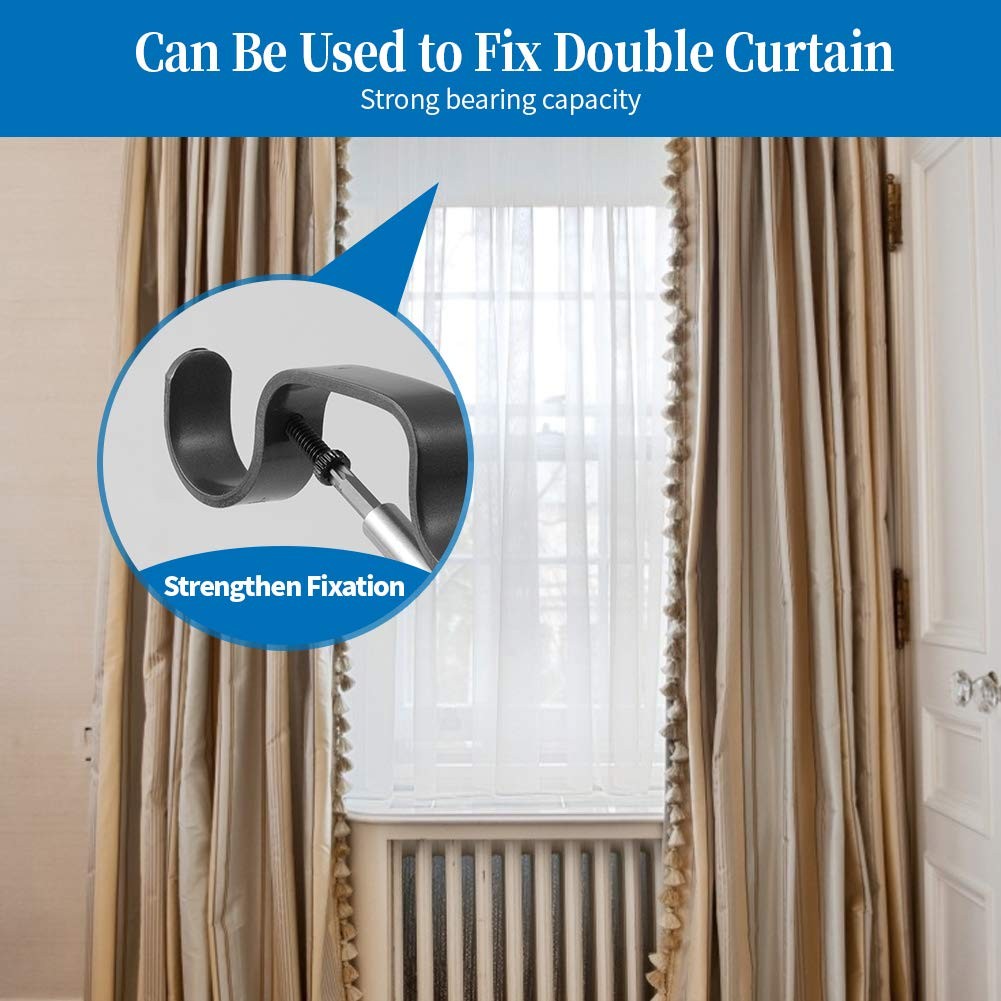 4 PCS Black Heavy Duty Curtain Rod Brackets Adjustable Double Holder For 1″