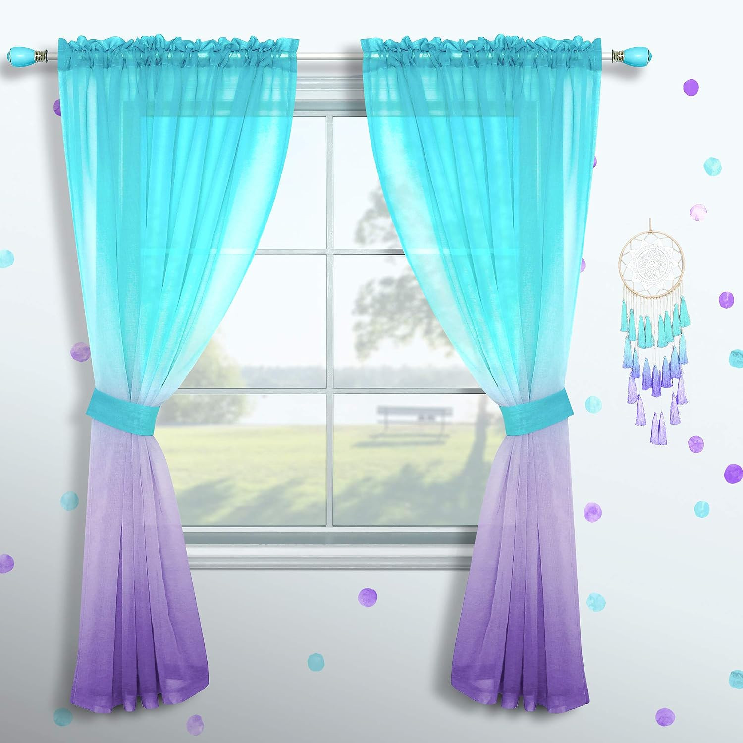 Mermaid Girls Curtains for Bedroom Decor Single Curtain Panel Pocket Window Shee