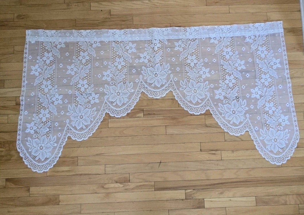 Vintage White Lace Deep Scalloped Valance Floral Pansy 68×37 Victorian Sheer