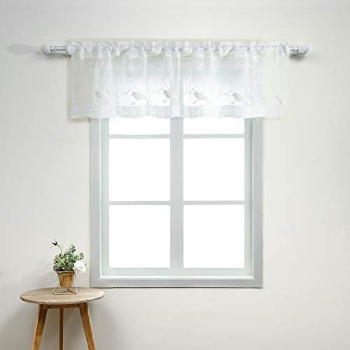 Bird Embroidered Kitchen Valances, White Sheer 60″W x 14″L (Pack of 1) Birds