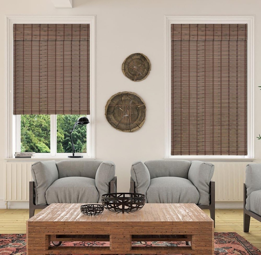 Cordless Bamboo Roman Blinds Shades for Indoor Windows-38″W X 64″ H ; Brown