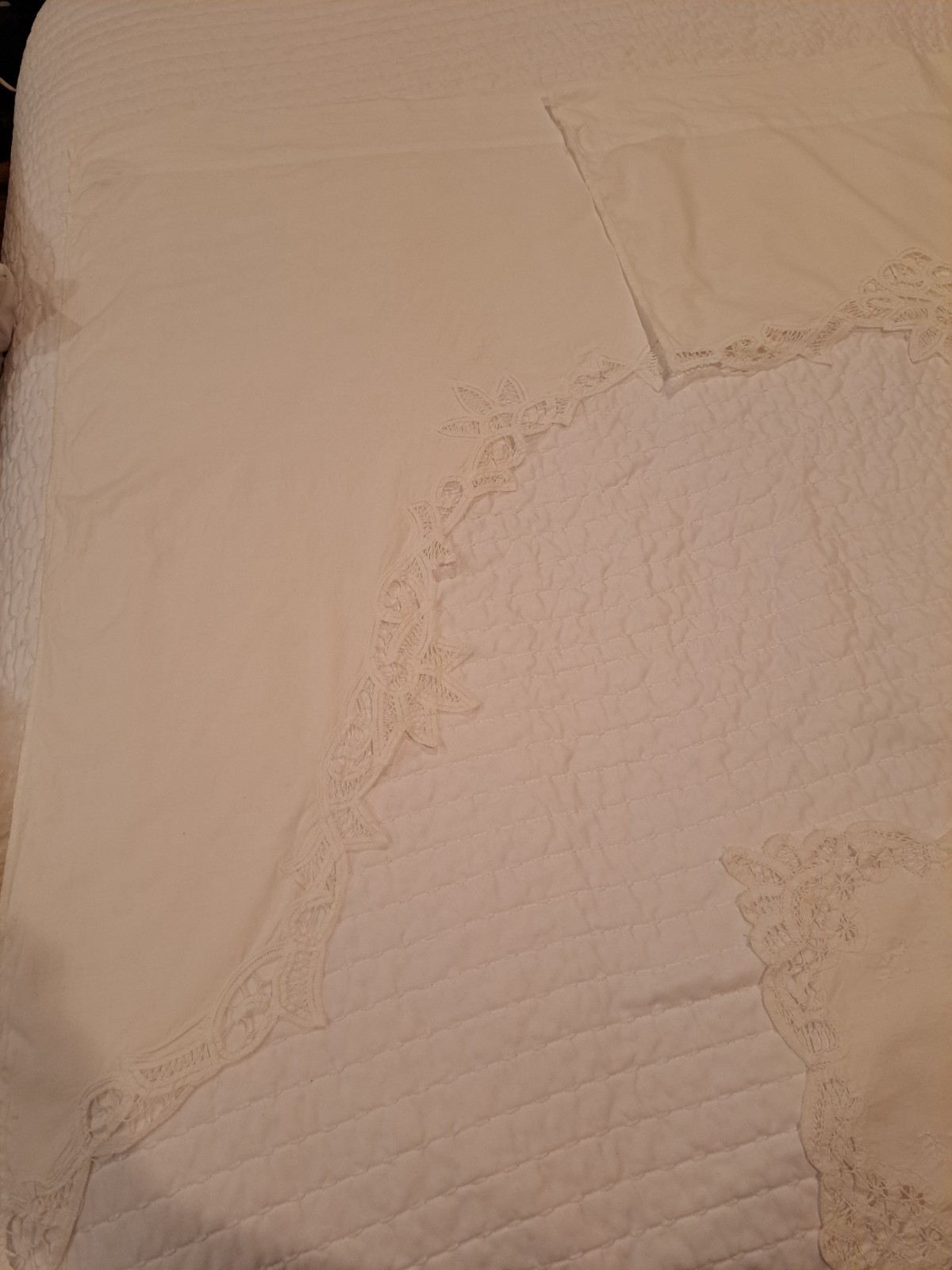 Set White Battenburg Lace Trim Window Curtain Valance Cotton Shabby Cottagecore+