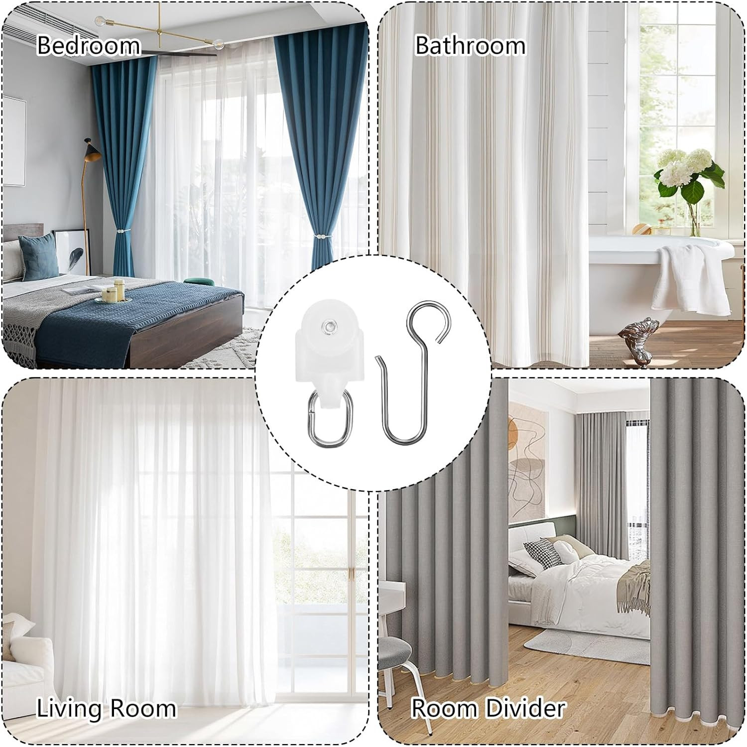 Curtain Tracks Ceiling Wall Mounted White Thickened Style Curtain Tracks with Ho