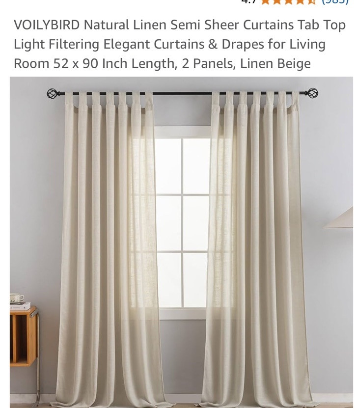 VOILYBIRD Linen Beige Semi Sheer Curtains Tab Top Light Filtering Elegant C…