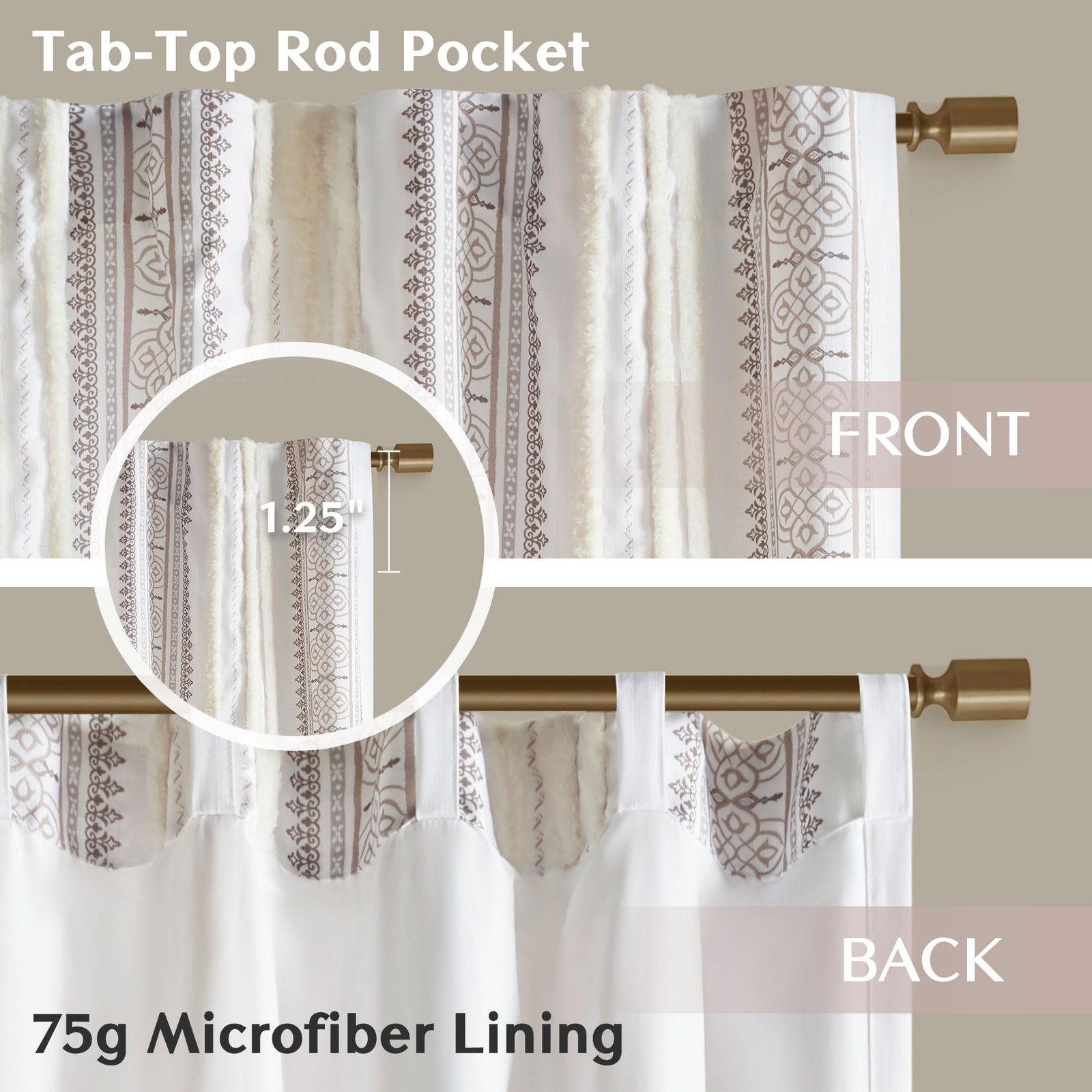 Window Curtain for Living Room Geometric Print Tufted Accent Modern Curtain W…