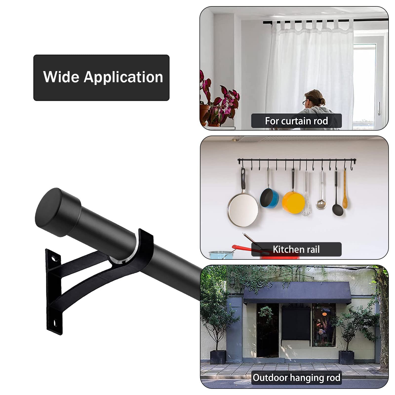 4 PCS Black Single Heavy Duty Aluminum Alloy Wall Mount Curtain Rod Brackets