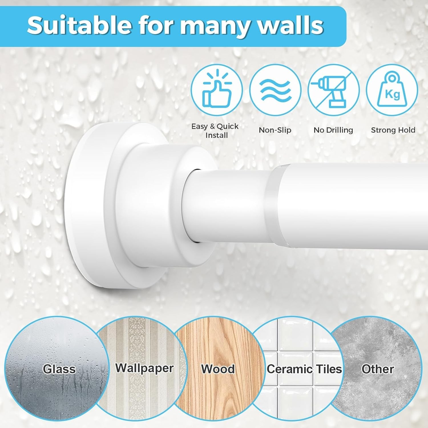 Tension Curtain Rod 30 To 63 Inch White Tension Rods Adjustable Spring Loaded…