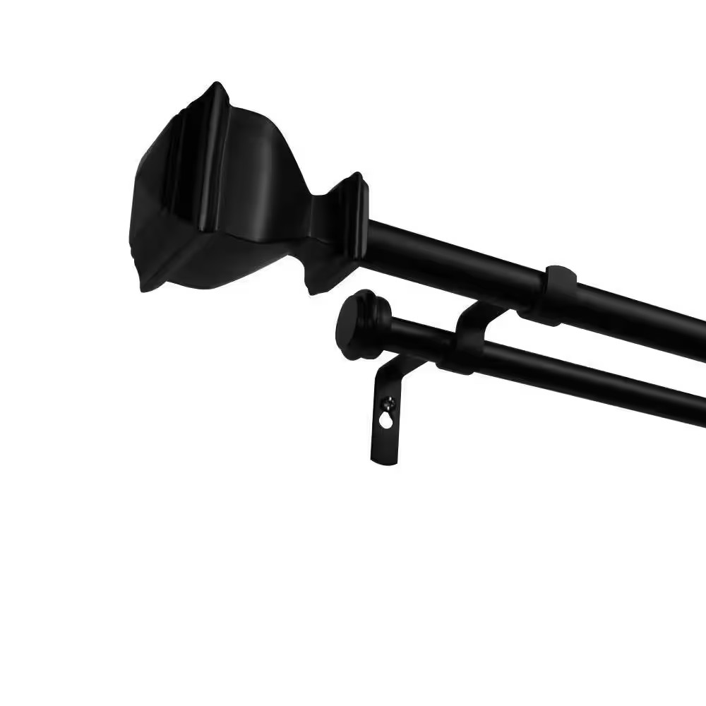Napoleon 66 In. – 120 In. Adjustable Length Double Curtain Rod Kit in Matte Blac