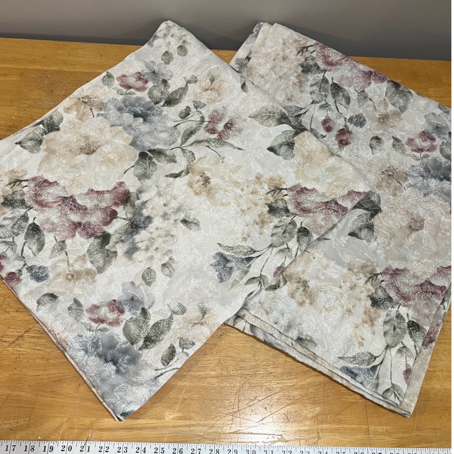 Vintage Burlington Floral Curtain Panels 38×82 Cream Pink Sage Botanical 2pc