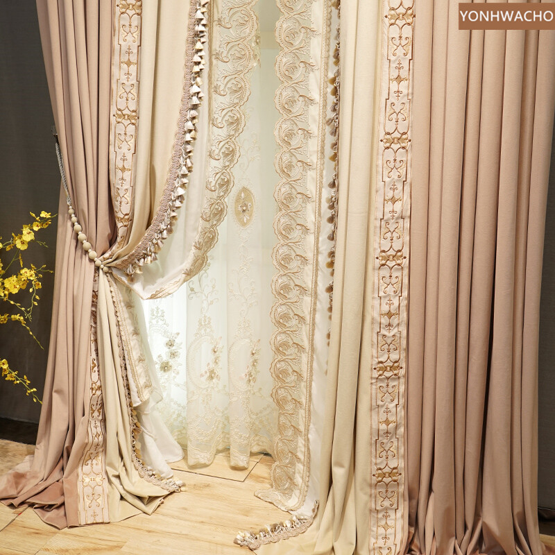 American luxury dirty pink thick Velvet cloth blackout curtain tulle C615