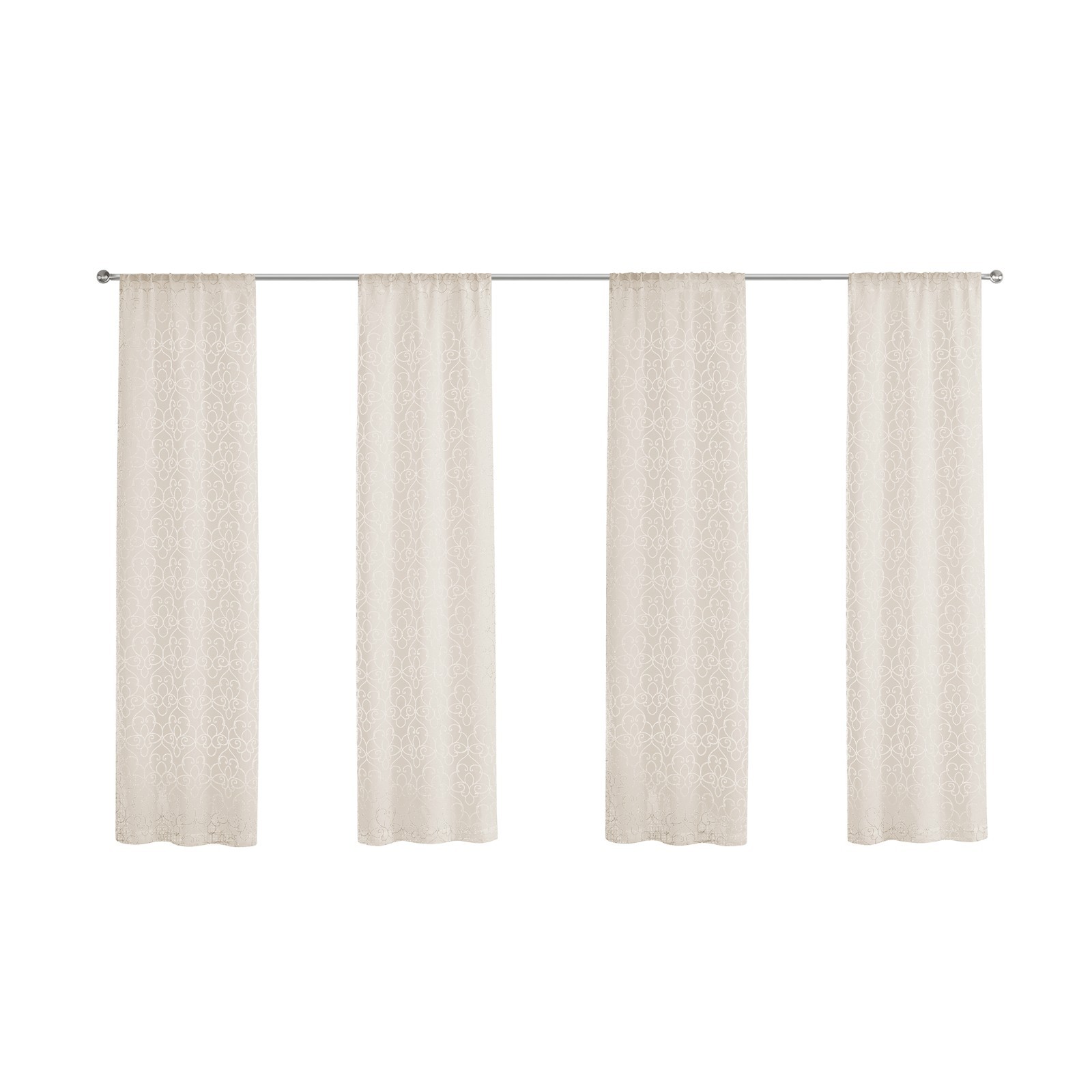 (3 pack) Modern Scroll Rod Pocket Sheer Curtains, Set of 4, Beige, 28″ W x 84″ L