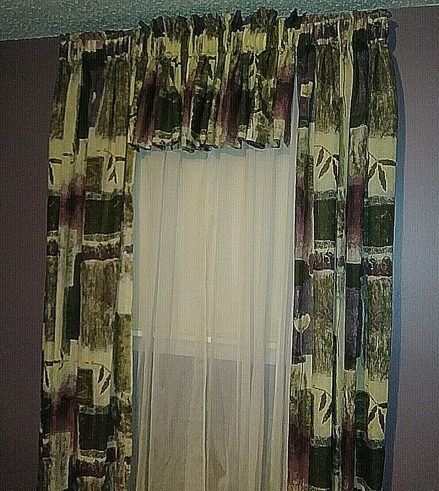 Domestications Curtain Panels x2 Avocado Green Purple Ivory 41 x 84″ Set Modern