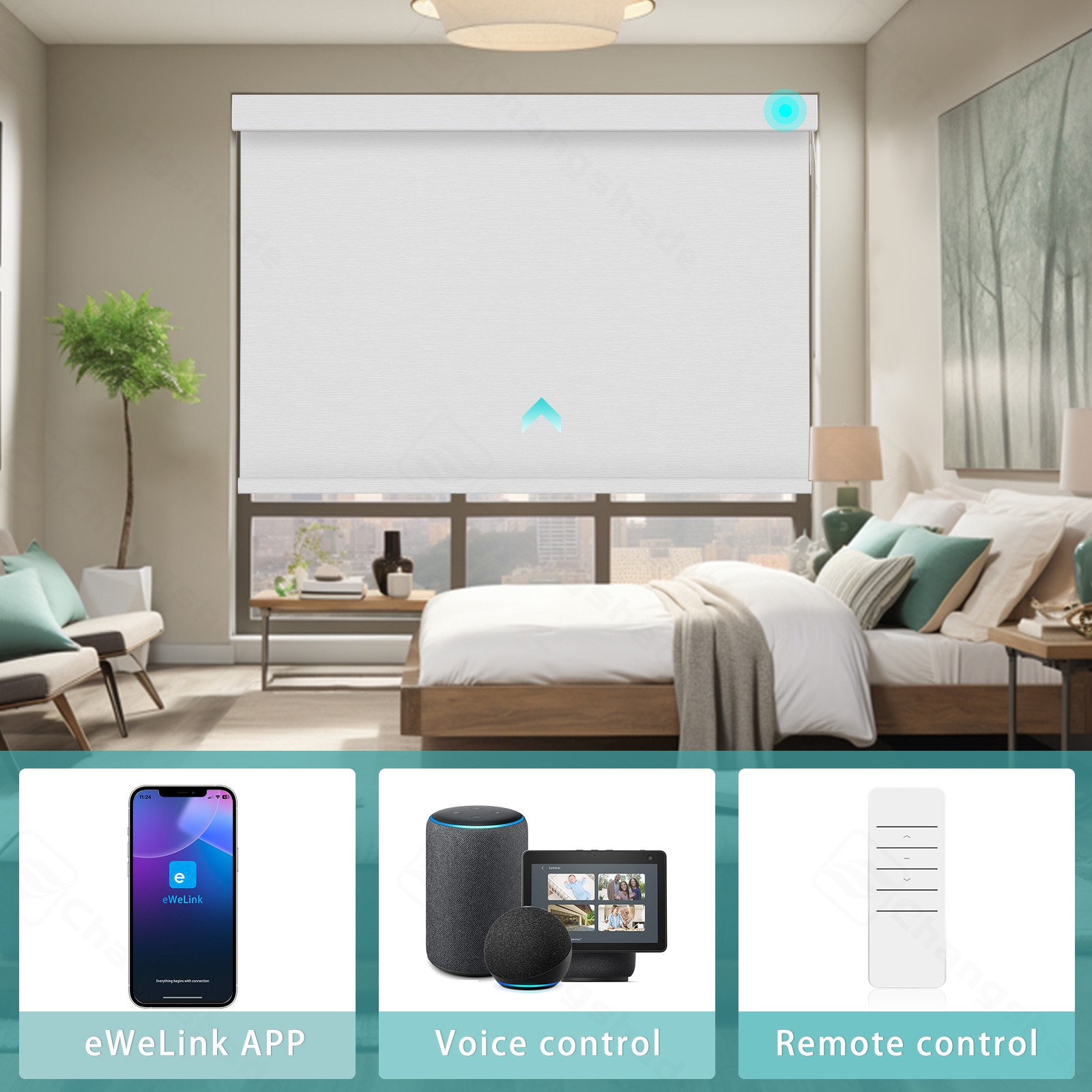 Changshade Smart Blackout Zebra Roller Blinds with Remote Control Automatic
