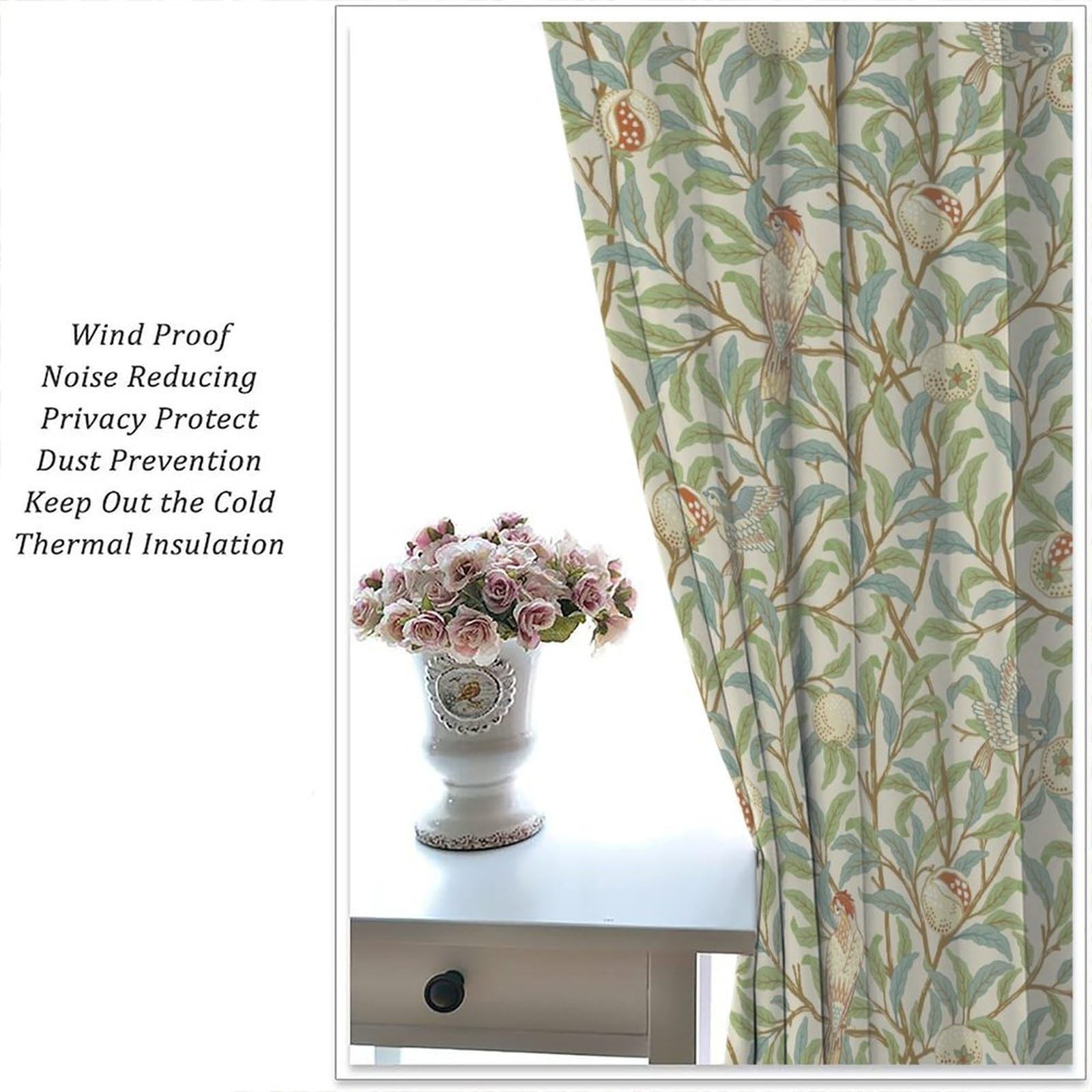 William Morris Curtains Vintage Abstract Birds Leaves Blue Green Bohemian Art…