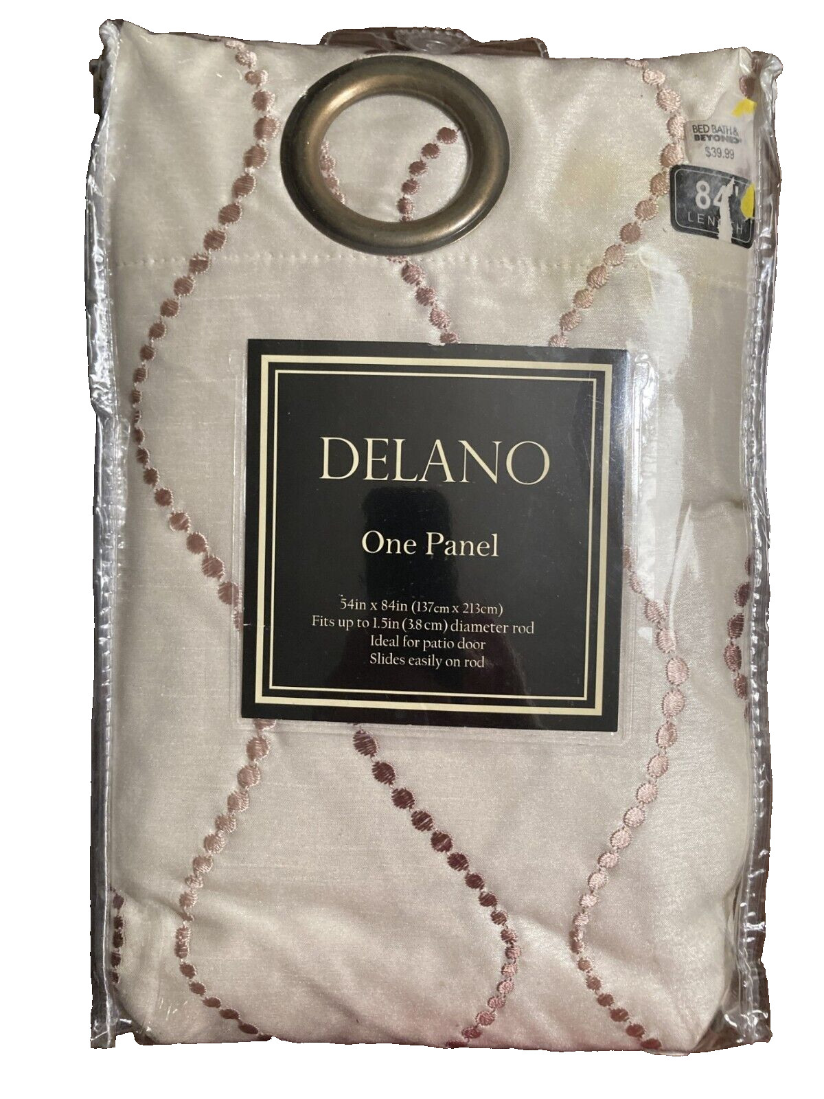 Delano Lined Drapery Panel, 54″ x 84″, Eggshell/Bronze Embroidery, Grommets, NIP