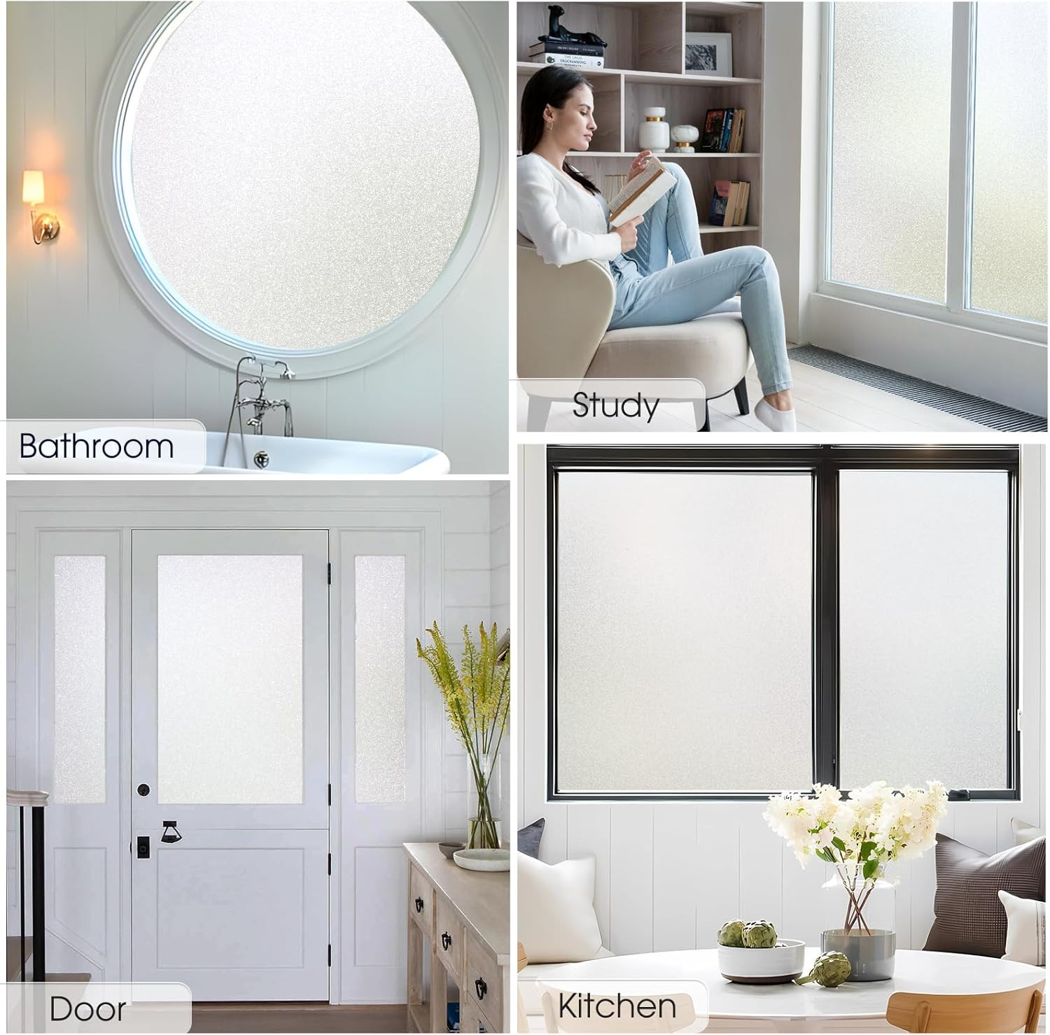 Coavas Window Privacy Film Frosted Glass Static Cling 17.5 x 78.7 Inch, Pure