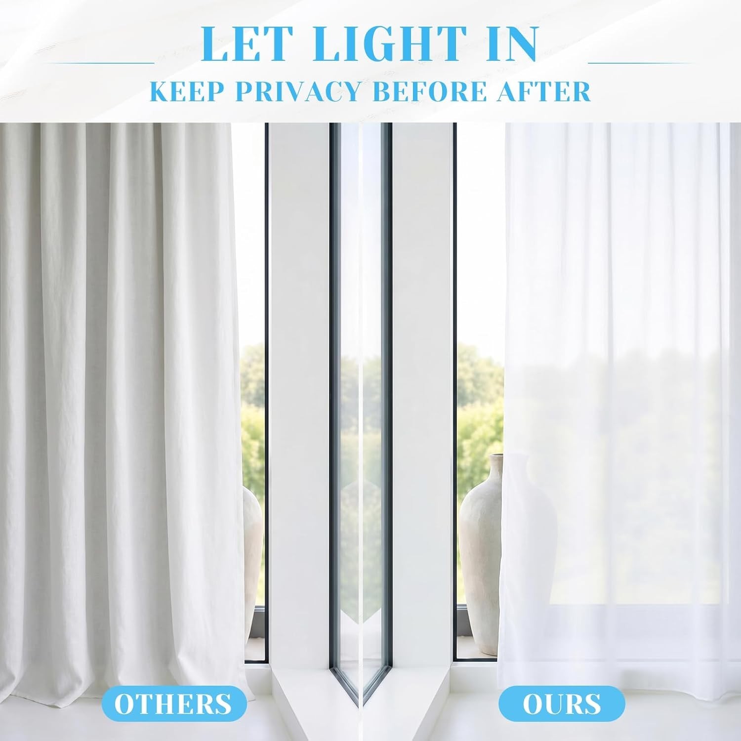 2 Panels Self-Adhesive White Sheer Curtain for Windows, 42″ W x 84″ L,No Dril…