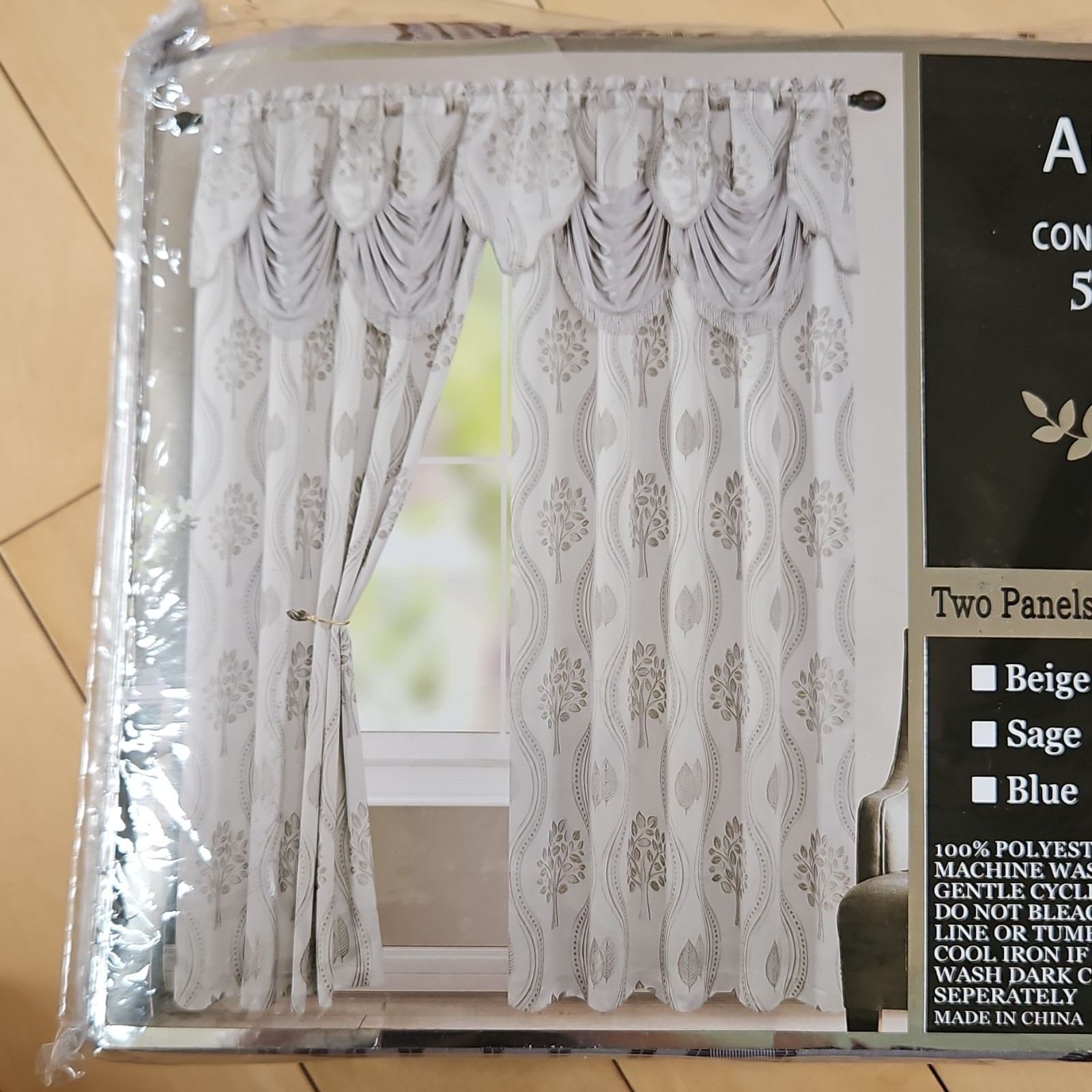 Aurora Gray Polyester Curtain Panels Attached Valance 54×84 in 2 Panels